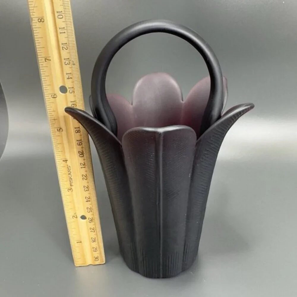 Mikasa Frosted Plum Purple Glass‎ Vase Basket Bowl Flower Shaped Japan Satin VTG